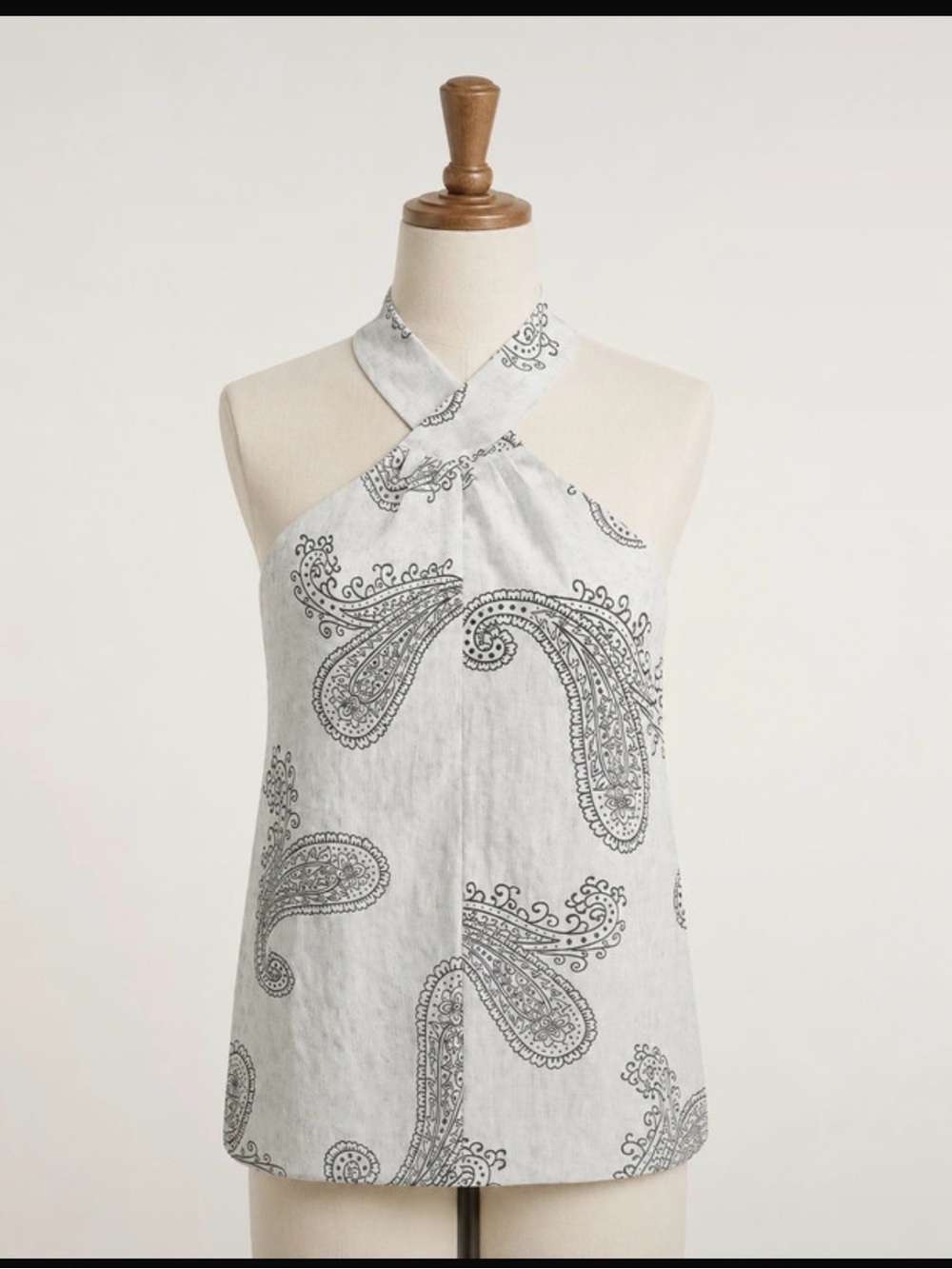 Commense White Halter Top with Gray Paisley